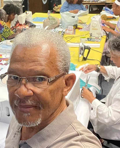 Students collaborating on textile project