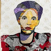 Lillia's Mom - Textile portrait art with cultural significance